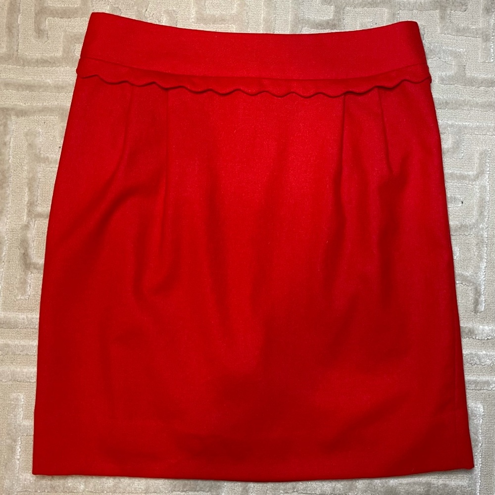 J. Crew Red Wool Scallop Trim Mini Skirt